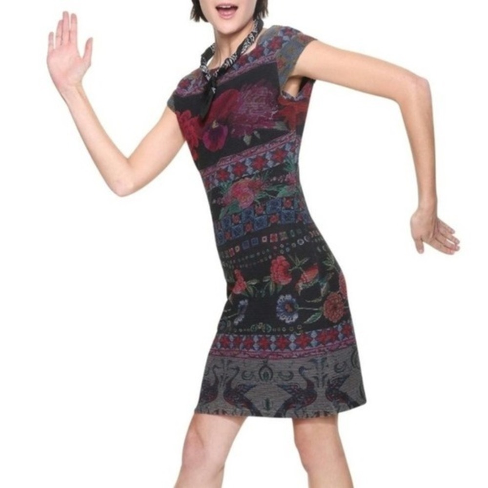 Desigual Dress Floral Tapestry Print Stretch Monroe Vest Bodycon Mini Size Med
